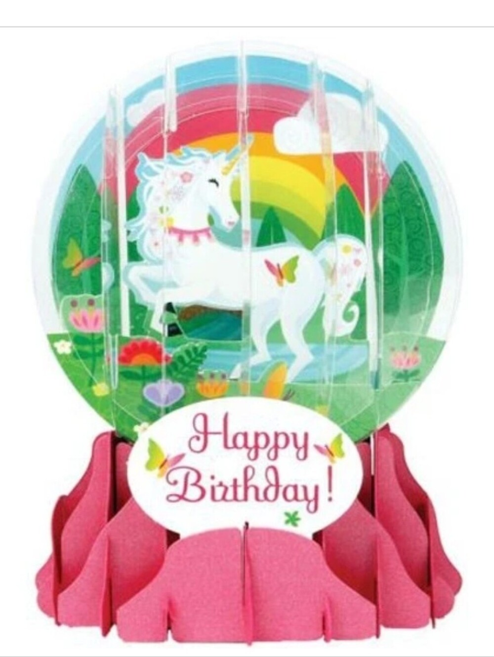 Happy Birthday  Card, Unicorn Centerpiece - Pink